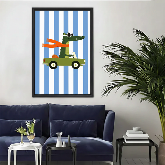 Crocodile Driving Car Kids Framed Canvas Wall Art|Liberty Signs#L1842