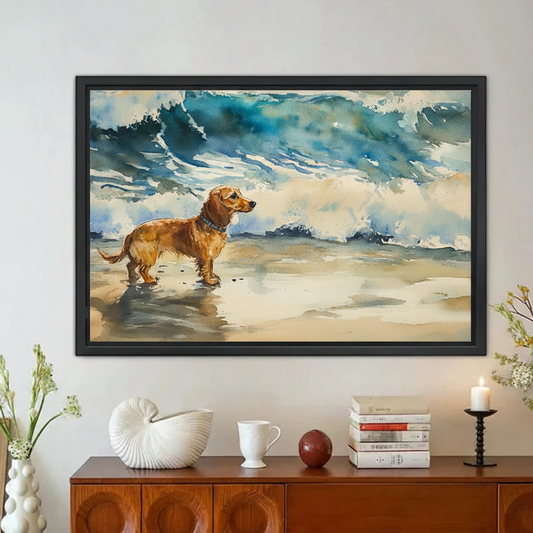 Dachshund Beach Watercolor Framed Canvas Wall Art|Liberty Signs#L1861