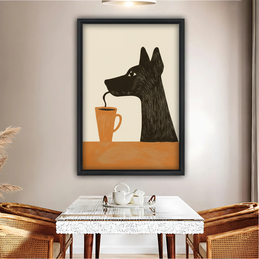Black Dog Coffee Canvas Wall Art | Woodcut Style Print|Liberty Signs#L1781