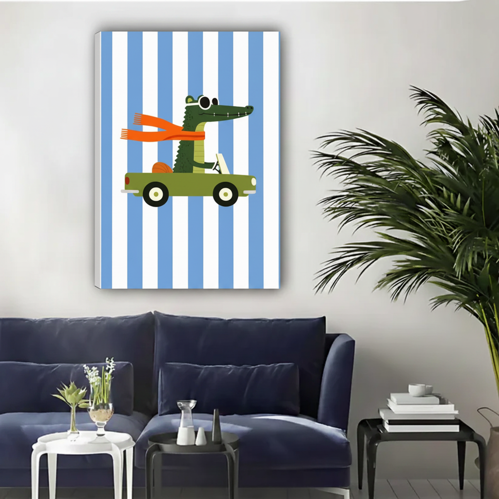 Crocodile Driving Car Kids Framed Canvas Wall Art|Liberty Signs#L1842