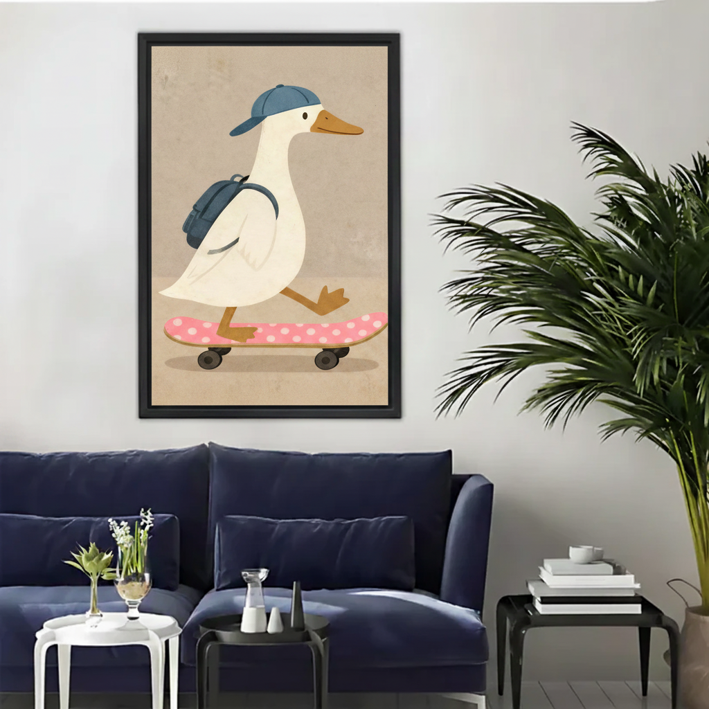 Skateboarding Duck Canvas Wall Art — Framed Print|Liberty Signs#L1875