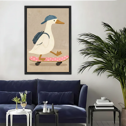 Skateboarding Duck Canvas Wall Art — Framed Print|Liberty Signs#L1875