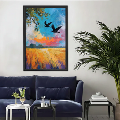 Two Ravens Golden Field Impressionist Oil Painting Canvas|Liberty Signs#L1935