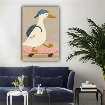 Skateboarding Duck Canvas Wall Art — Framed Print|Liberty Signs#L1875