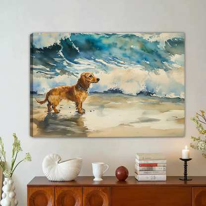 Dachshund Beach Watercolor Framed Canvas Wall Art|Liberty Signs#L1861