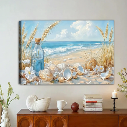 Beach Seashell Coastal Still Life Framed Canvas Wall Art|Liberty Signs#L1897