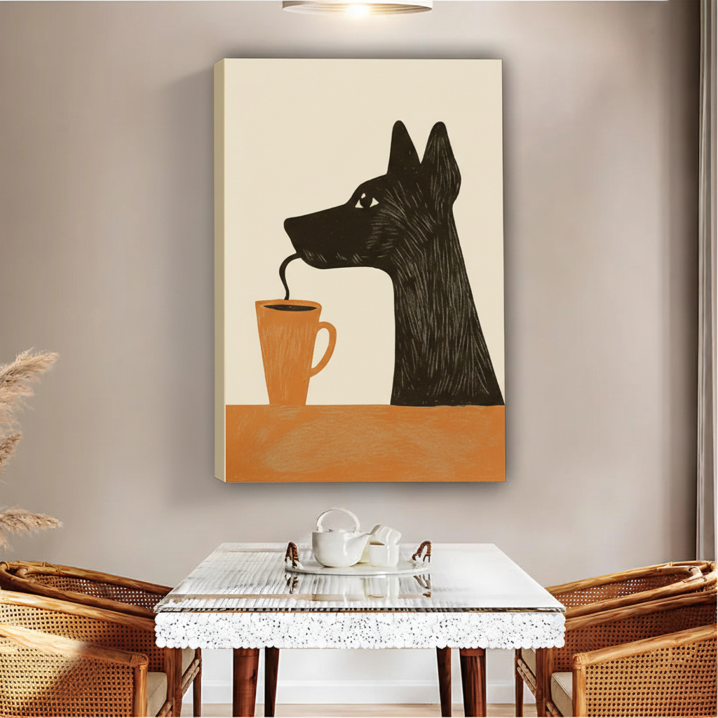 Black Dog Coffee Canvas Wall Art | Woodcut Style Print|Liberty Signs#L1781
