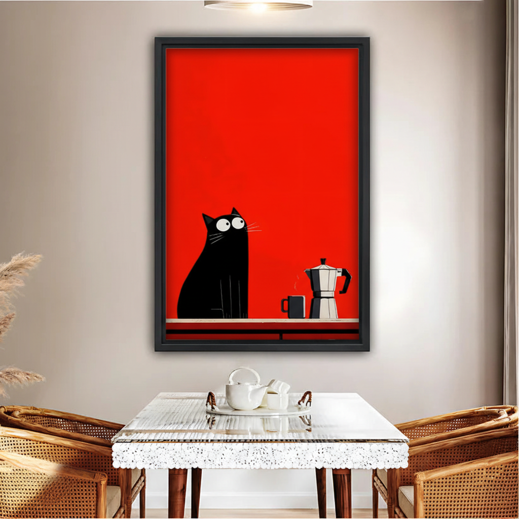 Black Cat Coffee Minimalist Canvas Wall Art Print|Liberty Signs#L1806