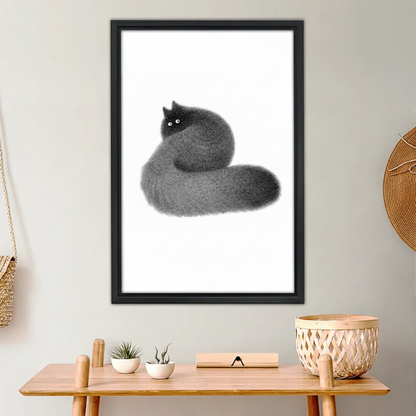 Fluffy Black Cat Art Print - Minimalist Watercolor Wall Decor|Liberty Signs #L678