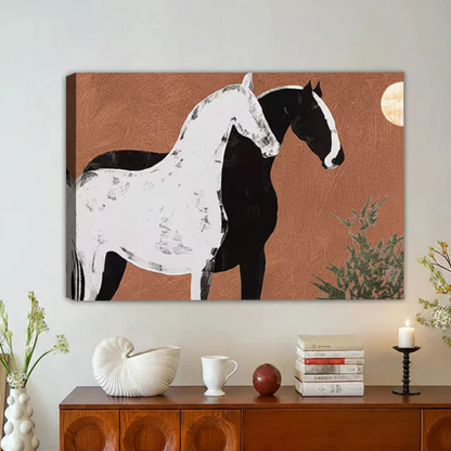 Black White Paint Horse Moon Western Framed Canvas Wall Art|Liberty Signs#L1899