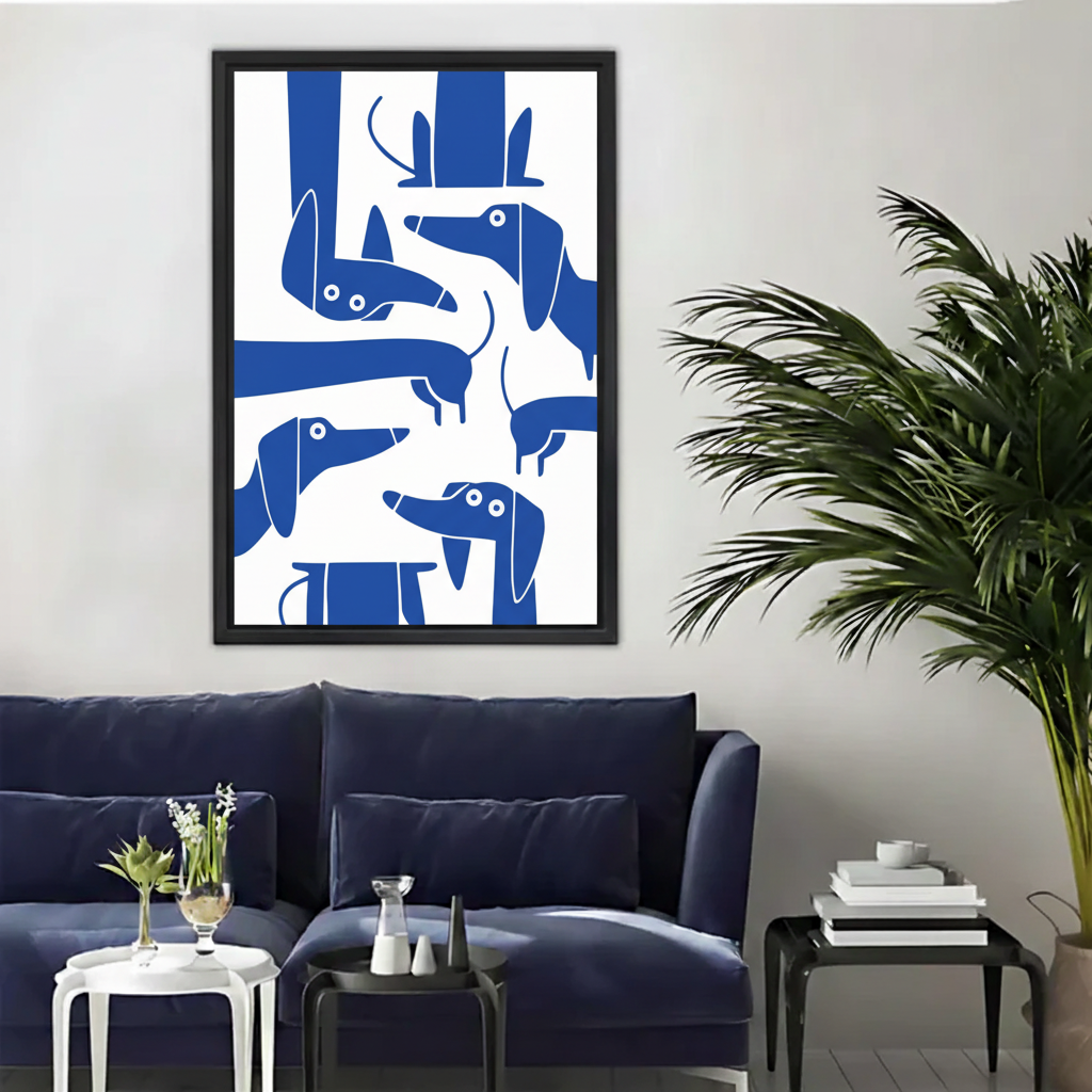 Blue Dachshund Canvas Wall Art | Modern Dog Print|Liberty Signs#L1782