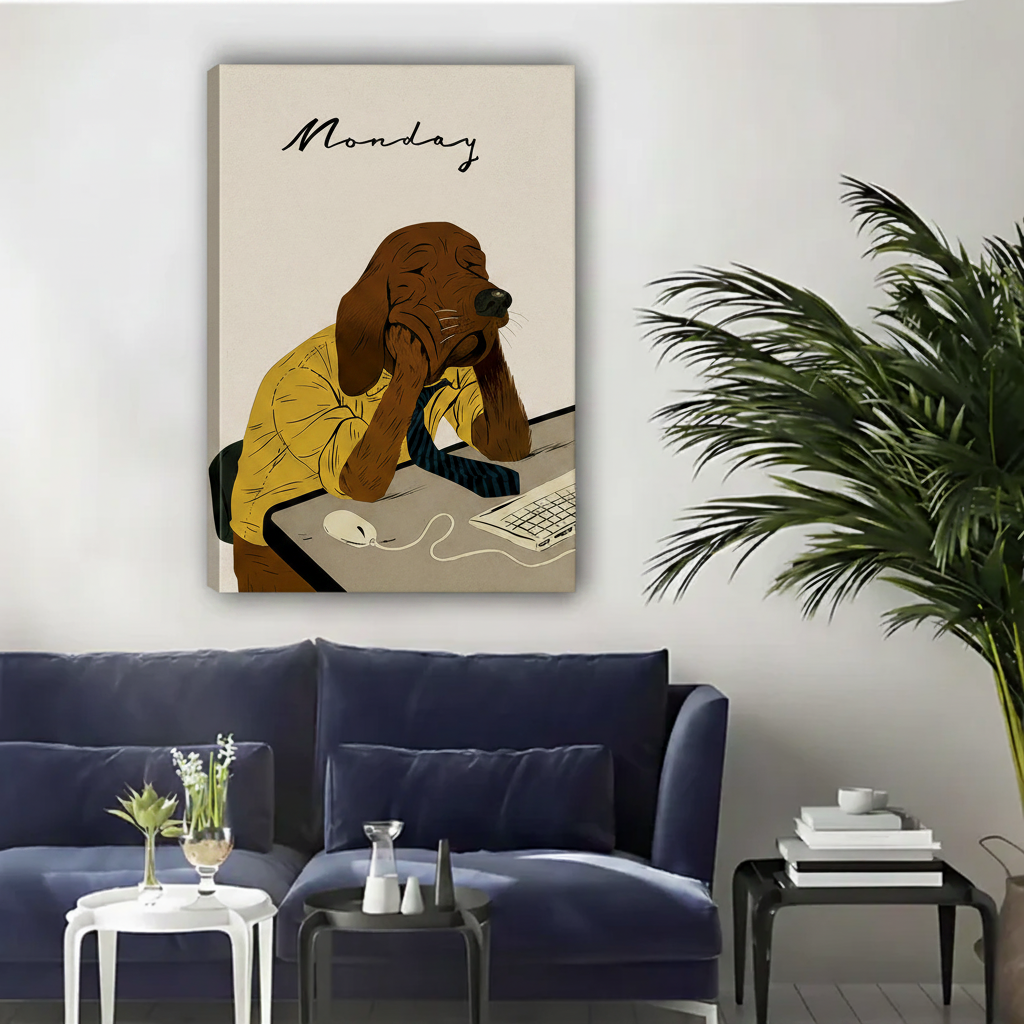Monday Dog Funny Office Wall Art Framed Canvas Print|Liberty Signs#L1930