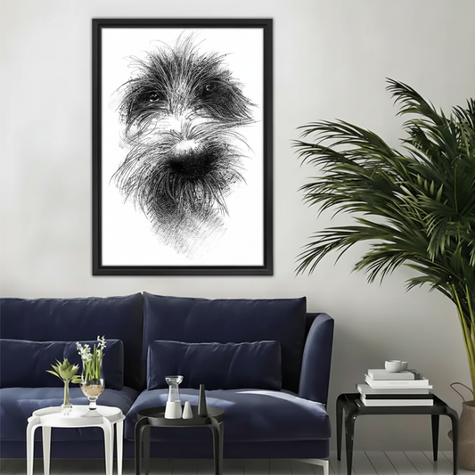 Fluffy Dog Sketch Wall Art – Black & White Charcoal Portrait Canvas Print| Liberty Signs#L928