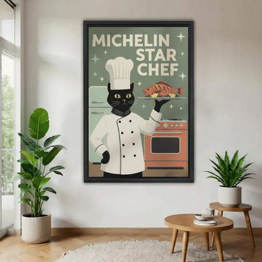Michelin Star Chef Cat Canvas Wall Art - Retro Kitchen Decor Print| Liberty Signs #L280