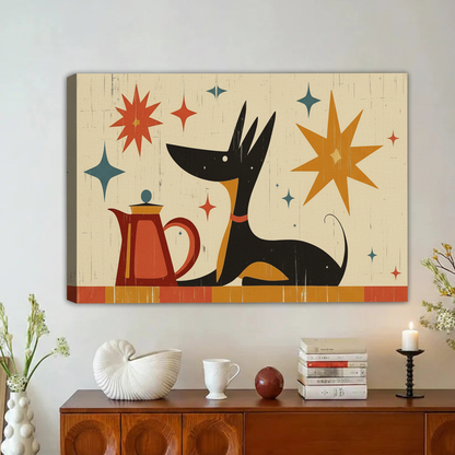 Mid-Century Modern Black Dog Retro Framed Canvas Wall Art|Liberty Signs#L1895