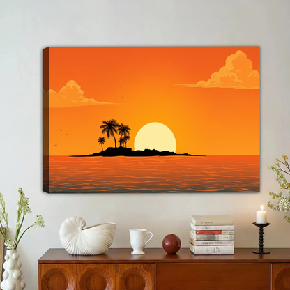 Tropical Island Sunset Silhouette Framed Canvas Wall Art|Liberty Signs#L1858