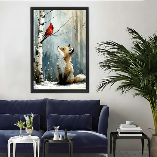 Fox and Cardinal Winter Forest Watercolor Framed Canvas|Liberty Signs#L1934