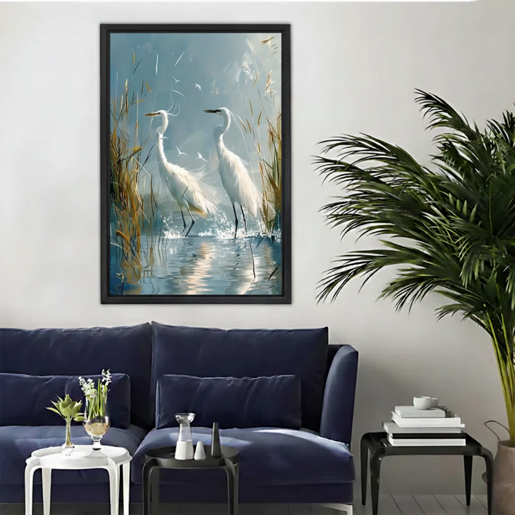 Elegant Egrets Wetland Oil Painting Framed Canvas Art|Liberty Signs#L1879