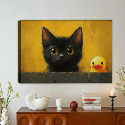 Black Cat & Rubber Duck Framed Canvas Wall Art Print|Liberty Signs#L1949