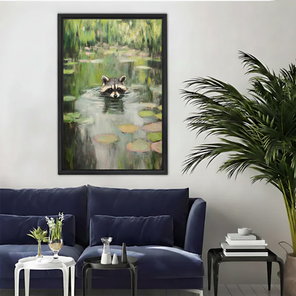 Raccoon Lily Pond Impressionist Framed Canvas Wall Art|Liberty Signs#L1820
