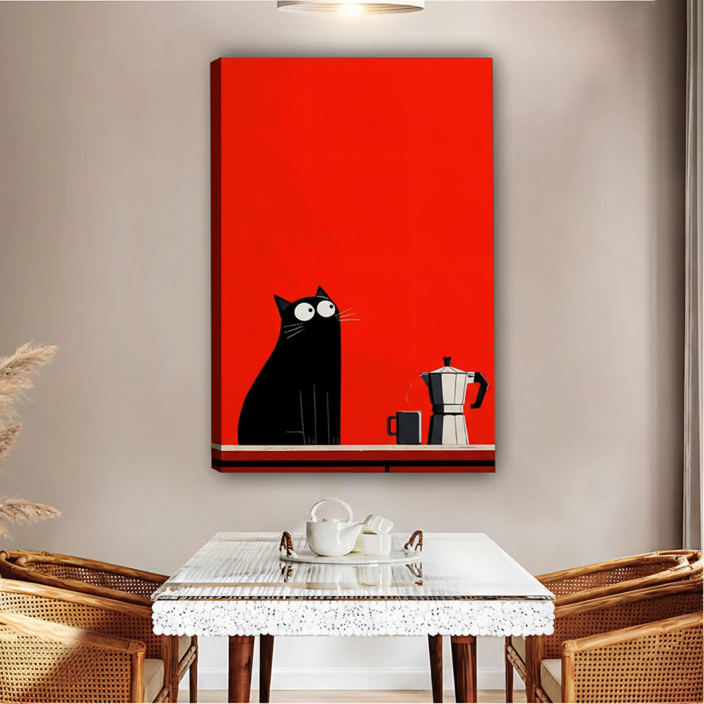 Black Cat Coffee Minimalist Canvas Wall Art Print|Liberty Signs#L1806