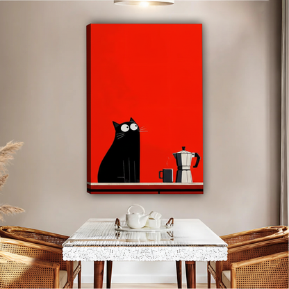 Black Cat Coffee Minimalist Canvas Wall Art Print|Liberty Signs#L1806