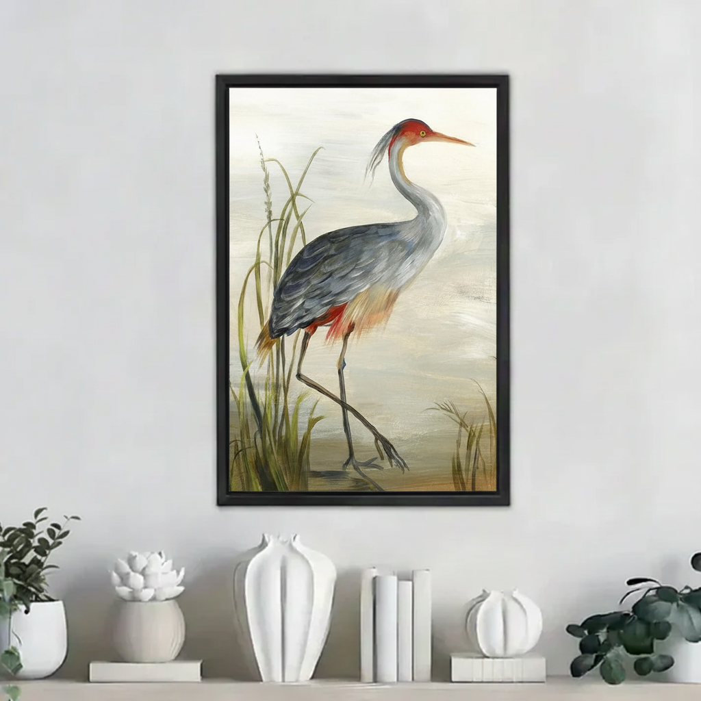 Watercolor Heron Wall Art - Elegant Wading Bird in Reeds Canvas Print| Liberty Signs #L278