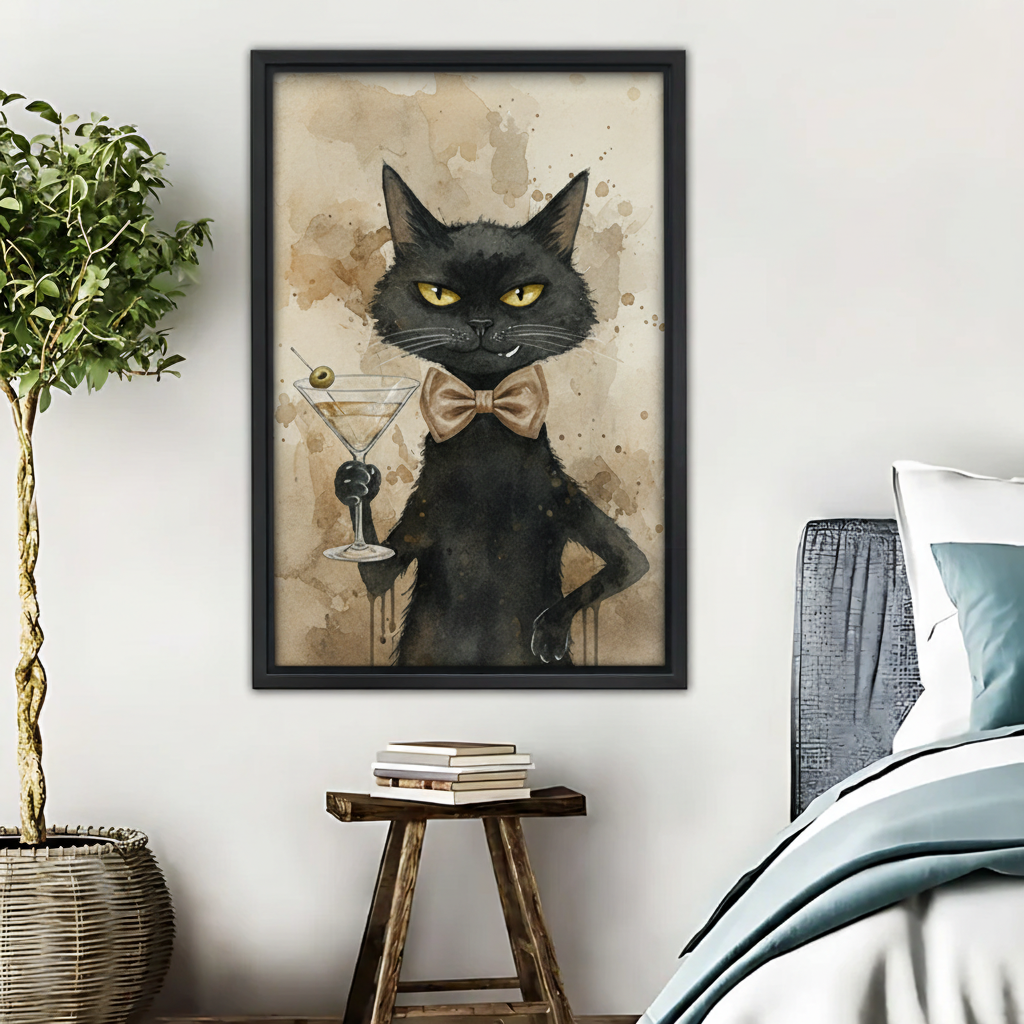Sophisticated Black Cat Martini Wall Art|Liberty Signs #L384