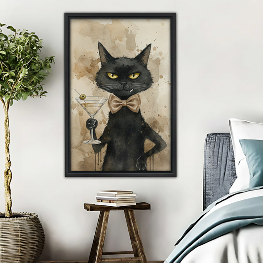 Sophisticated Black Cat Martini Wall Art|Liberty Signs #L384