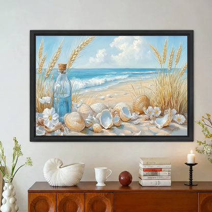 Beach Seashell Coastal Still Life Framed Canvas Wall Art|Liberty Signs#L1897