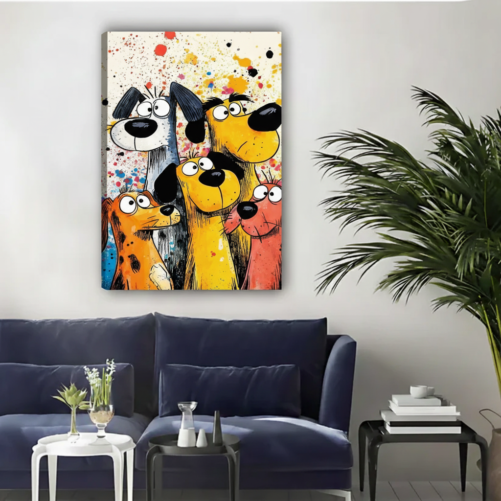 Funny Cartoon Dogs Pop Art Framed Canvas Wall Art|Liberty Signs#L1922