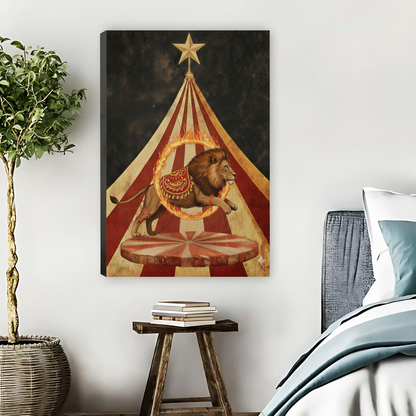 Vintage Circus Lion Fire Ring Framed Canvas Wall Art| Liberty Signs #L1637