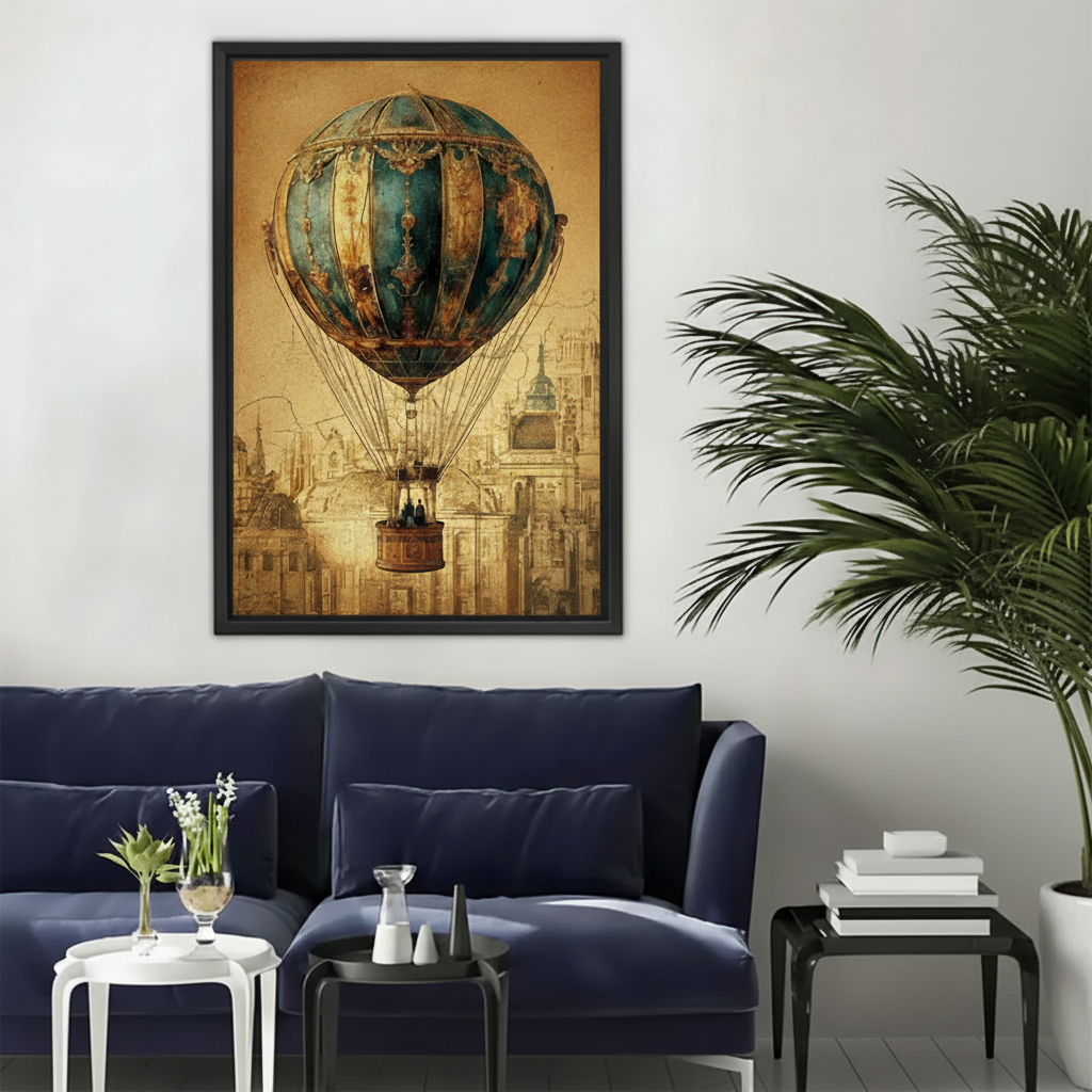 Victorian Hot Air Balloon Vintage Framed Canvas Wall Art|Liberty Signs#L1793