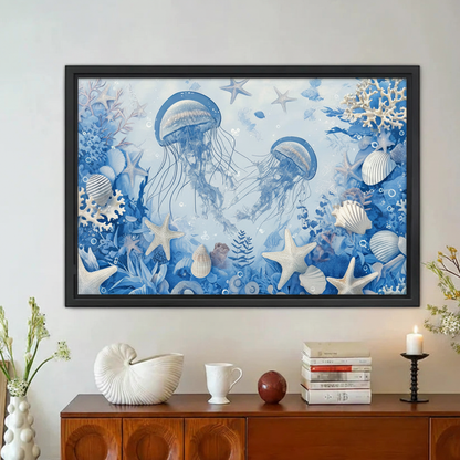 Ocean Jellyfish Watercolor Framed Canvas Wall Art|Liberty Signs#L1857