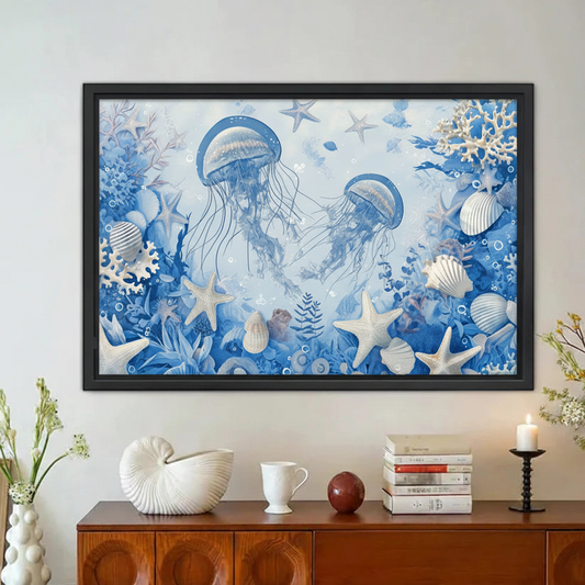 Ocean Jellyfish Watercolor Framed Canvas Wall Art|Liberty Signs#L1857