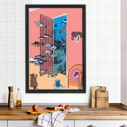 Surreal Cat & Ocean Door Wall Art - Whimsical Home Decor|Liberty Signs #L504