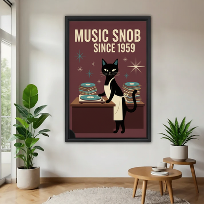 Retro Music Snob Cat Canvas Wall Art - Vintage Record Player Print| Liberty Signs #L279