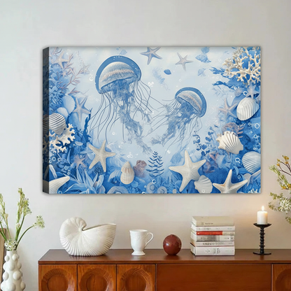 Ocean Jellyfish Watercolor Framed Canvas Wall Art|Liberty Signs#L1857