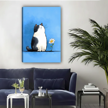 Tuxedo Cat & Daisy Cartoon Canvas Wall Art|Liberty Signs#L1962