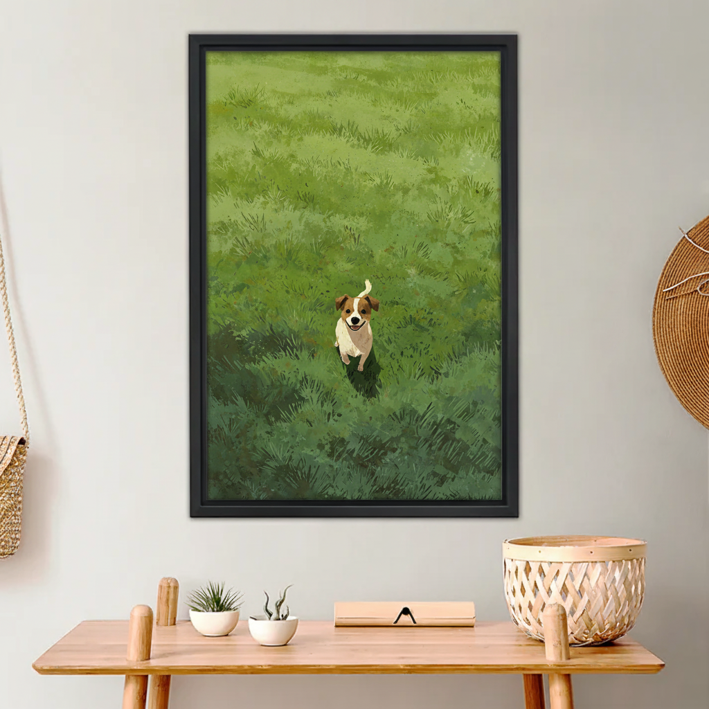 Jack Russell Running in Green Meadow Wall Art | Happy Dog Canvas Print|Liberty Signs #L694
