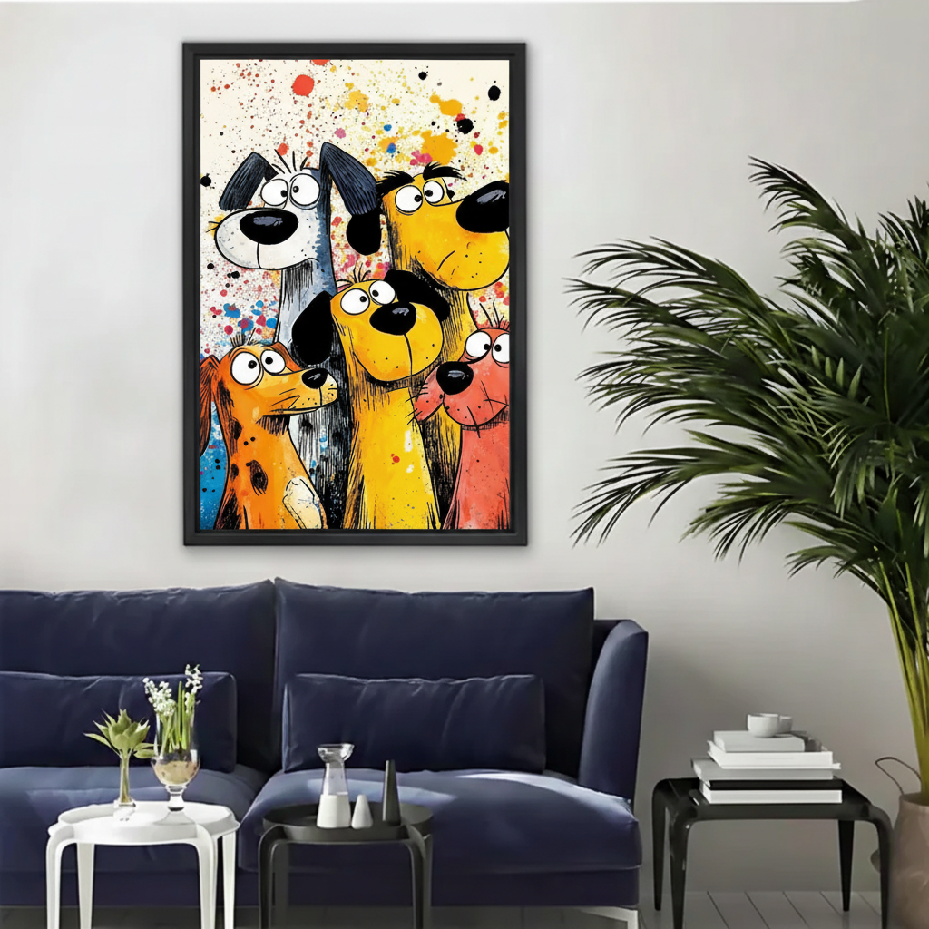 Funny Cartoon Dogs Pop Art Framed Canvas Wall Art|Liberty Signs#L1922