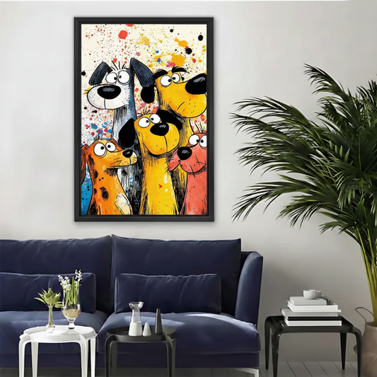 Funny Cartoon Dogs Pop Art Framed Canvas Wall Art|Liberty Signs#L1922
