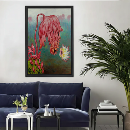 Surreal Pink Flamingo Floral Oil Painting Framed Canvas Art|Liberty Signs#L1821