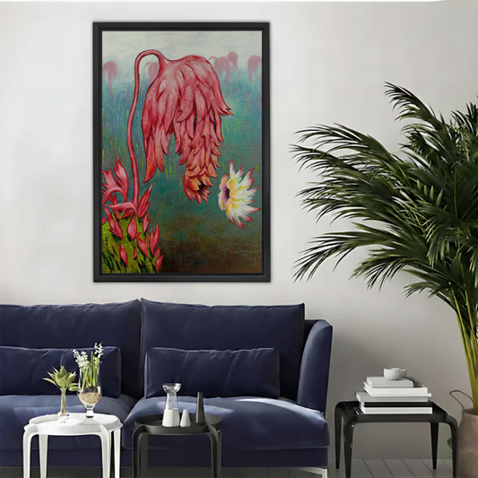 Surreal Pink Flamingo Floral Oil Painting Framed Canvas Art|Liberty Signs#L1821