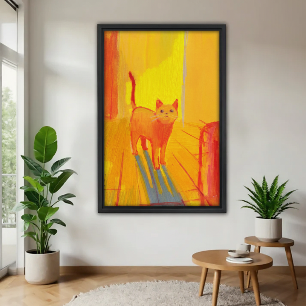 Abstract Orange Cat Wall Art - Modern Yellow Minimalist Print|Liberty Signs #L699