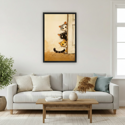 Cute Peeking Cats Canvas Wall Art Print l2080
