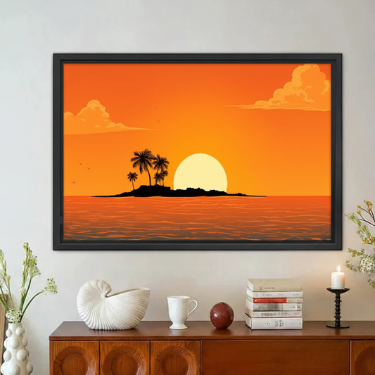 Tropical Island Sunset Silhouette Framed Canvas Wall Art|Liberty Signs#L1858