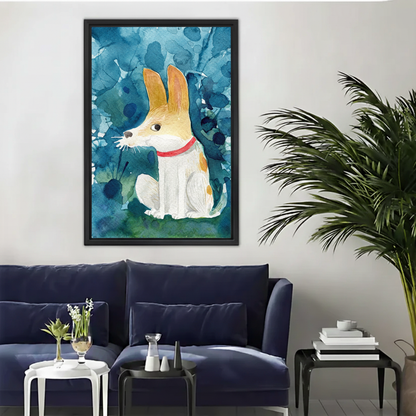 Watercolor Bunny Rabbit Framed Canvas Wall Art — Teal|Liberty Signs#L1822