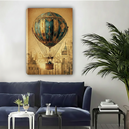 Victorian Hot Air Balloon Vintage Framed Canvas Wall Art|Liberty Signs#L1793
