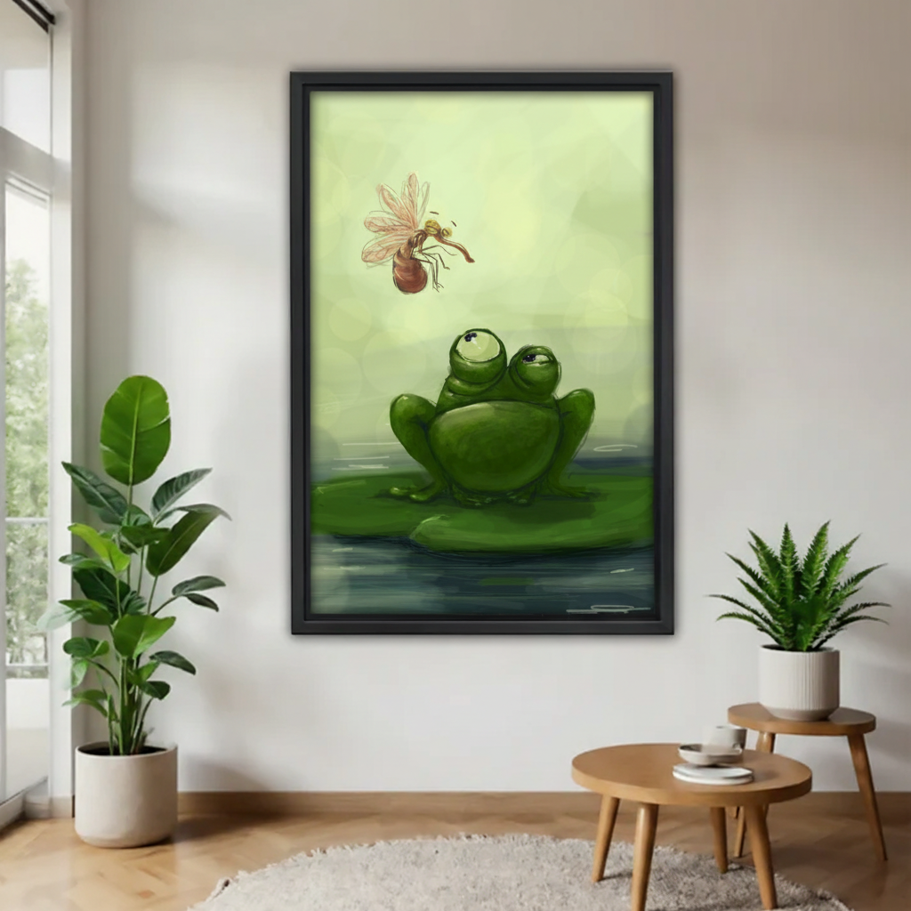 Frog and Bee Wall Art - Whimsical Nature Canvas Print|Liberty Signs #L674